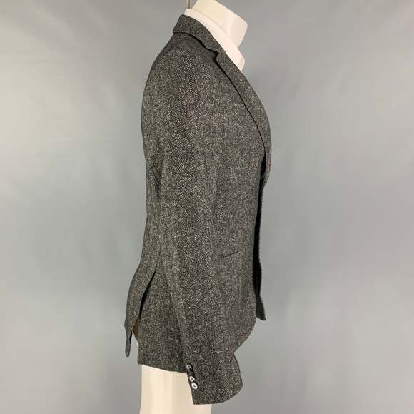OFFICINE GENERALE Black White Herringbone Wool Silk Sport Coat - Picture 3 of 7